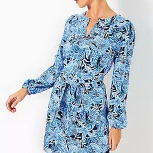 Olivine Undersea Print Long Sleeve A-Line Dress Size 8